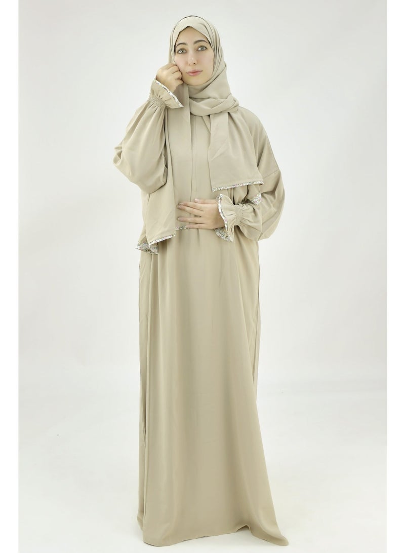  داماس كولكشن باس صلاة نسائي قطعة واحدة من قماش كريب فوكا فاخر مع وشاح متصل وجيب – ملابس صلاة شرعية مريحة - Image 4